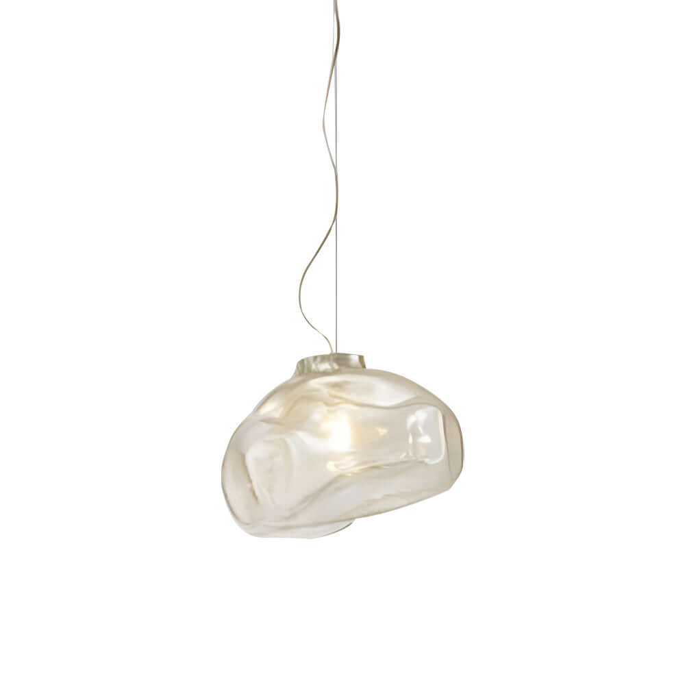 Hand-Blown Textured Glass Pendant Light in Teal or Ash, Modern Nordic Hanging Lamp