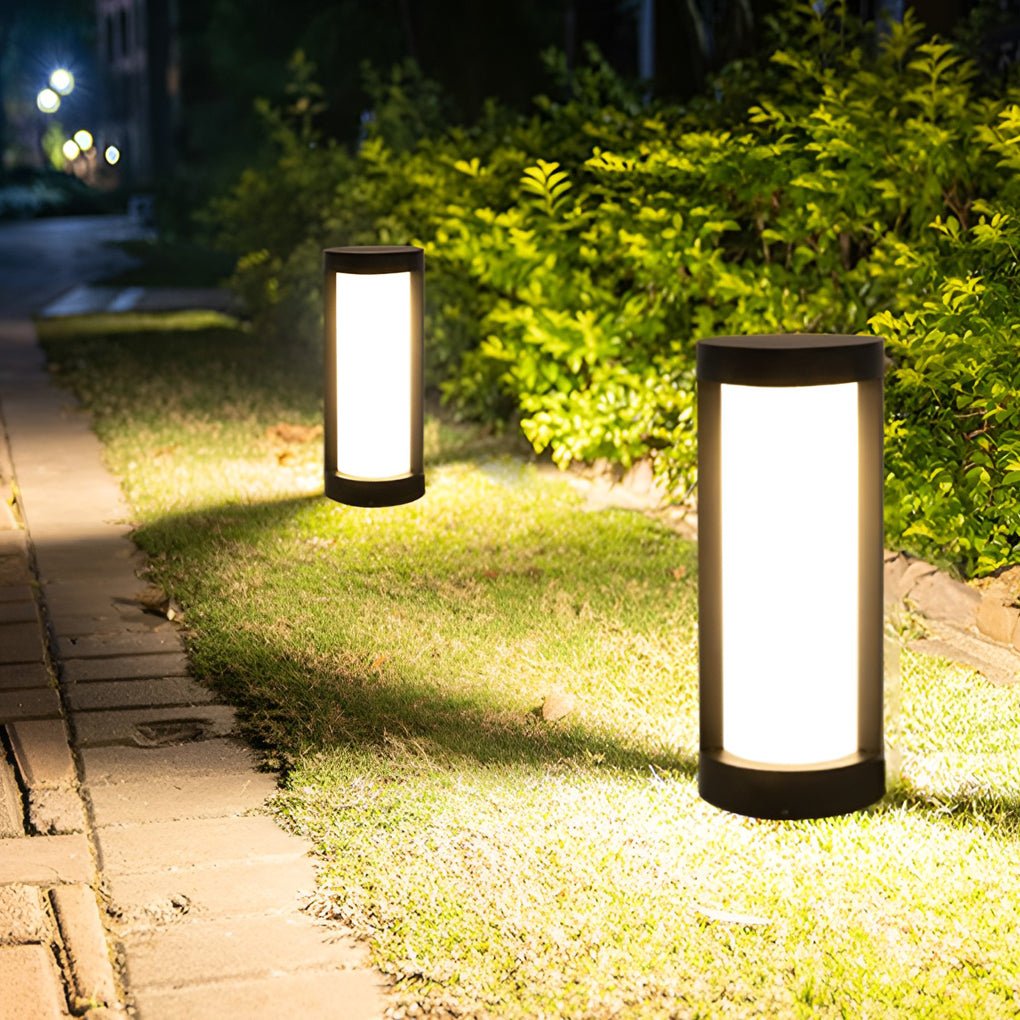 Cylindrical LED Pathway Bollard Lights in Black – Solar & Wired Options