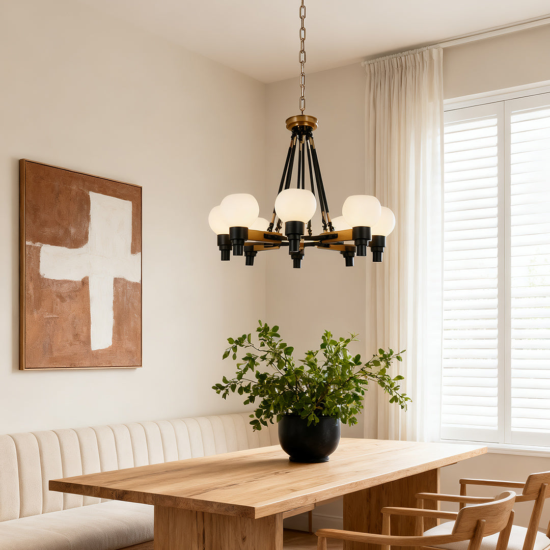 Artisan Eight-Light Globe Chandelier in Black and Clear Glass