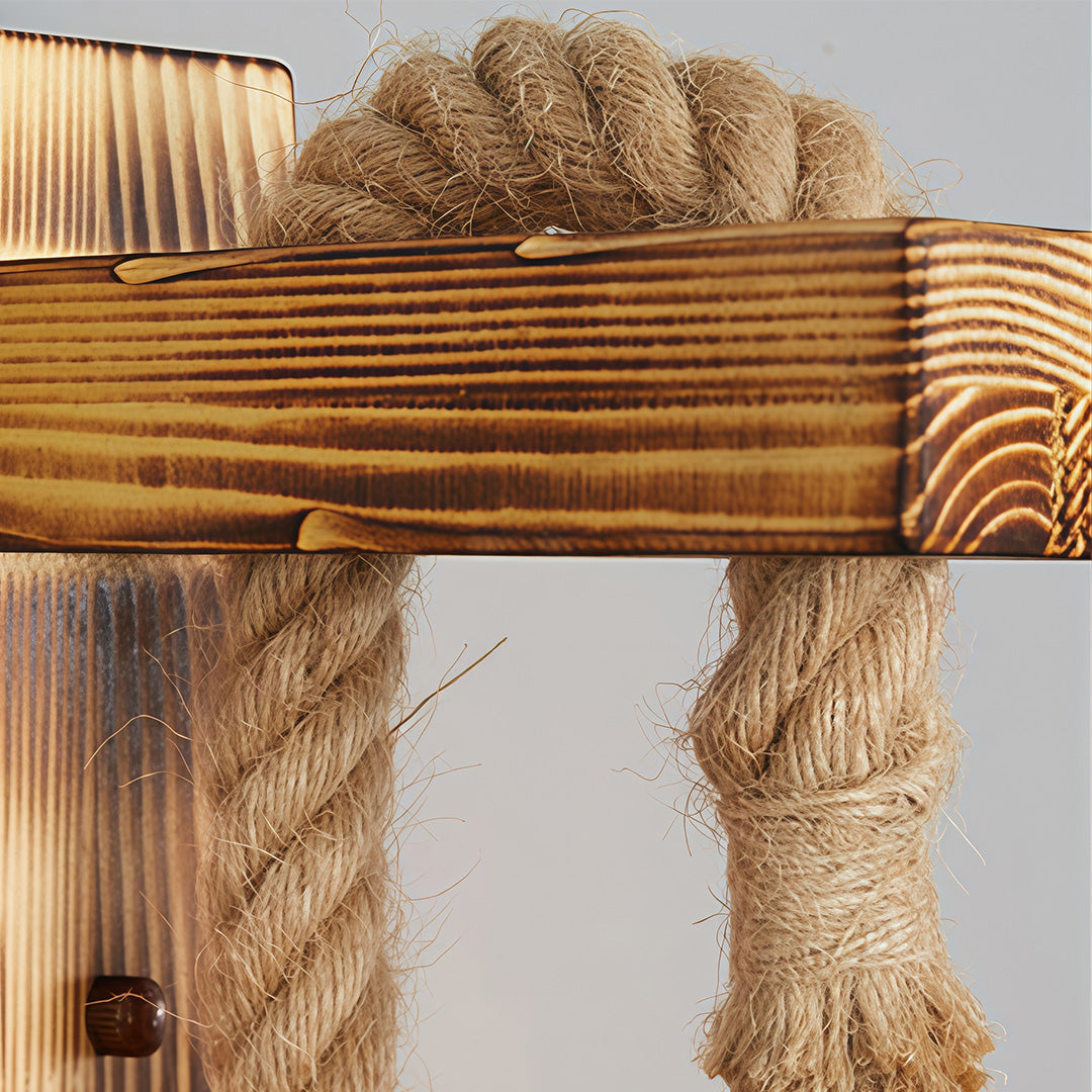 Rustic Iron Wall Sconce with Hemp Rope and Wood Accent