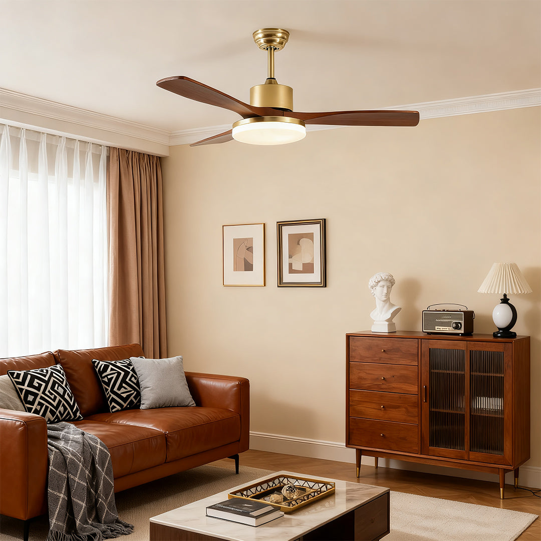 Aurelia Retro Wooden Ceiling Fan with Integrated LED Light and Remote