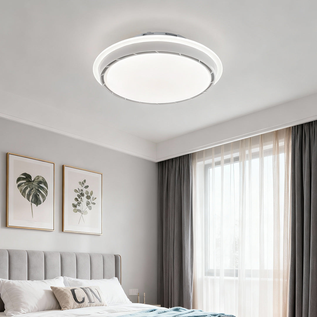 French Retro Ceiling Light with Hidden Fan, Dimmable LED Flush Mount