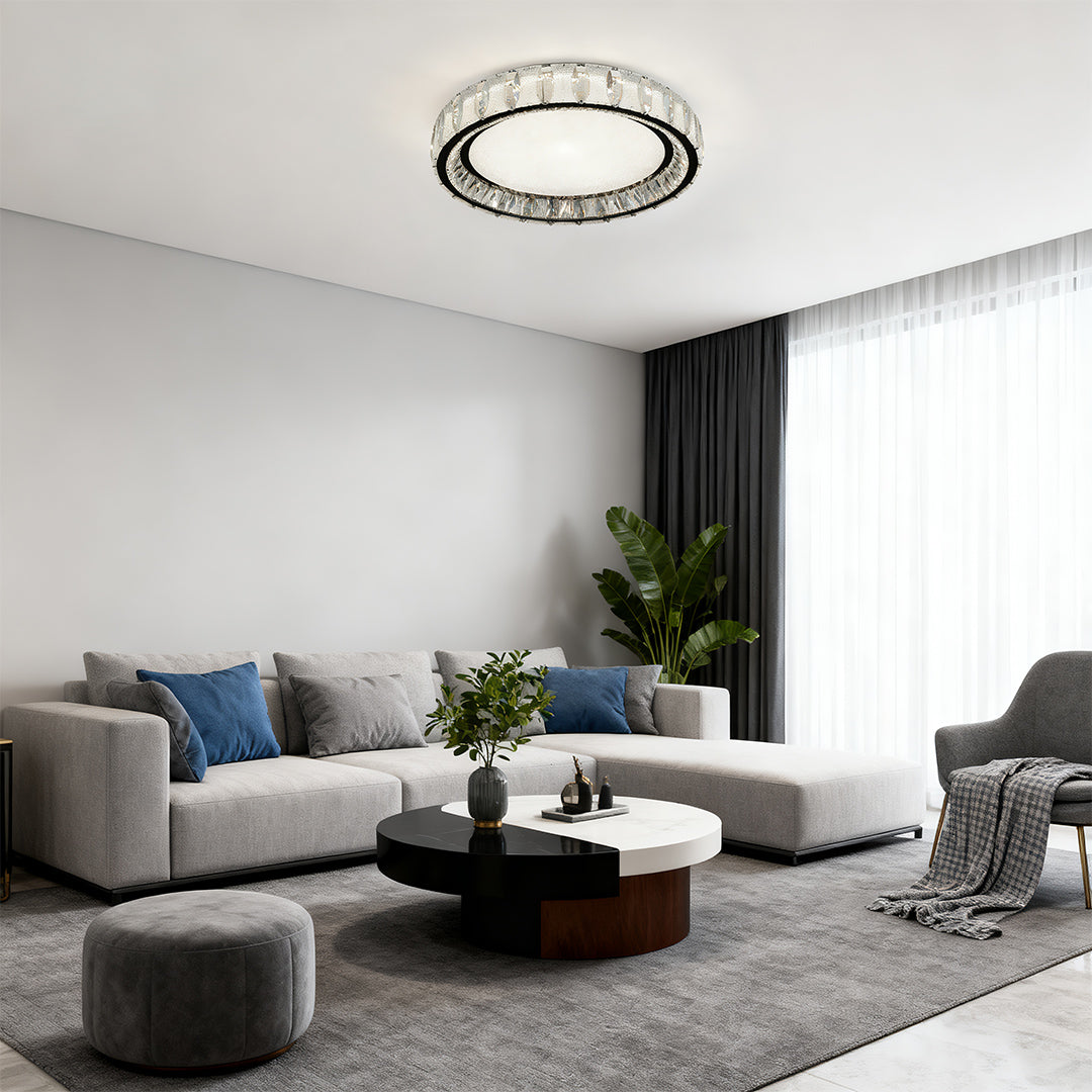 Crystal Flush Mount Ceiling Light in Chrome, Modern LED Ring