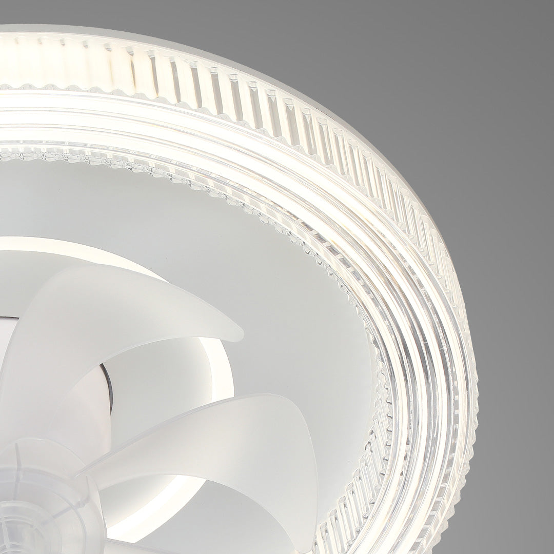 Aura White LED Ceiling Fan with Dimmable Light – Modern Flush Mount
