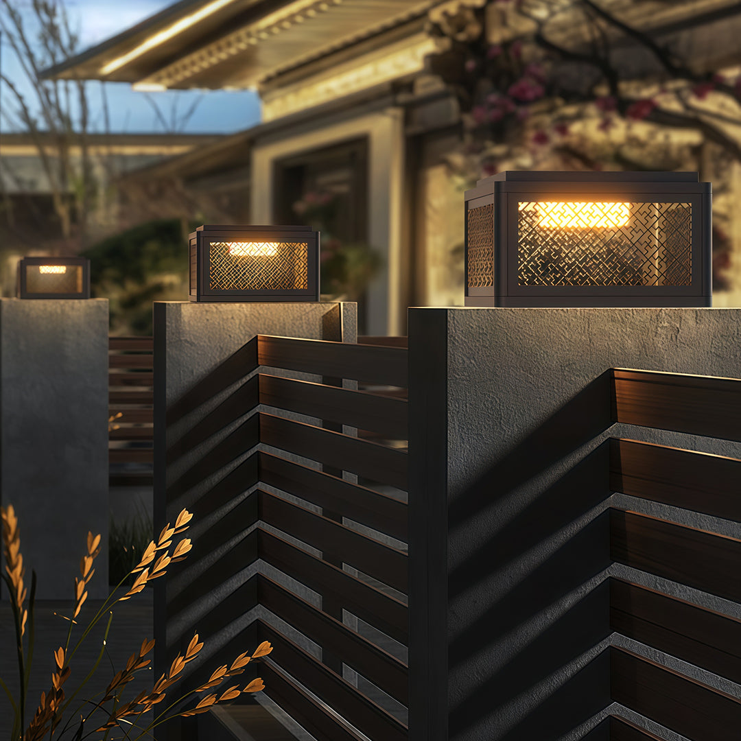 Modern Square Pillar Gate Light with Solar & Hardwired Options