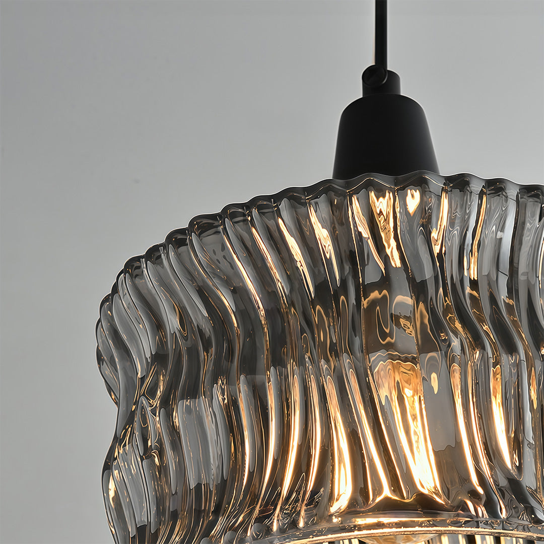 Italian Minimalist Glass Drum Pendant Light in Copper Black