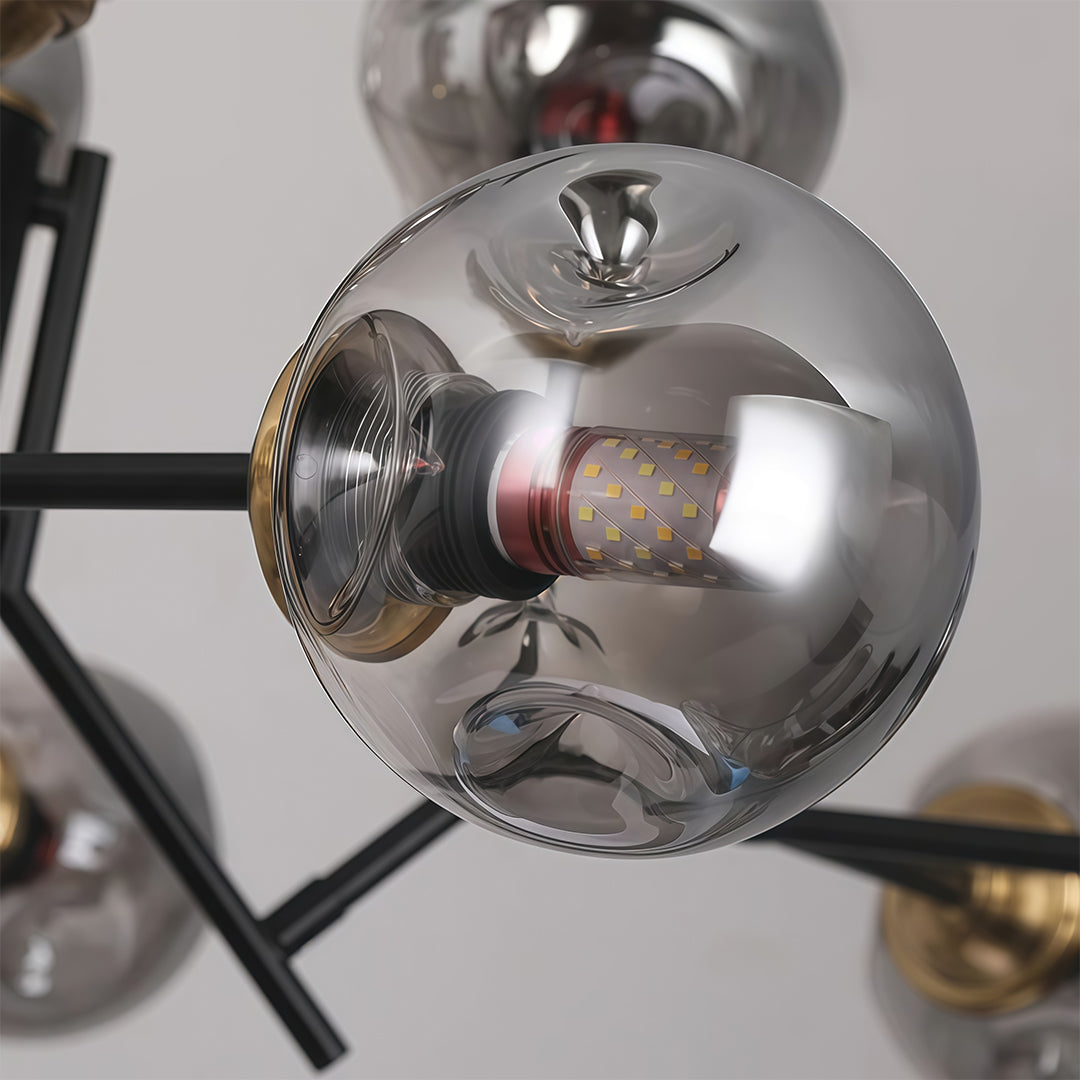 Aurelia Twelve-Light Glass Globe Chandelier in Black Iron