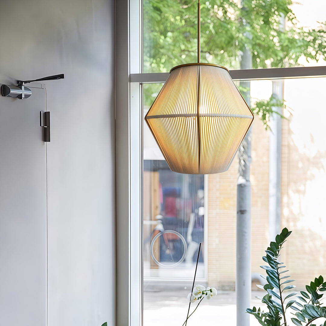 Hand-Braided Hemp Rope Pendant Light with Iron Frame, Japanese Retro Style, Adjustable Cord