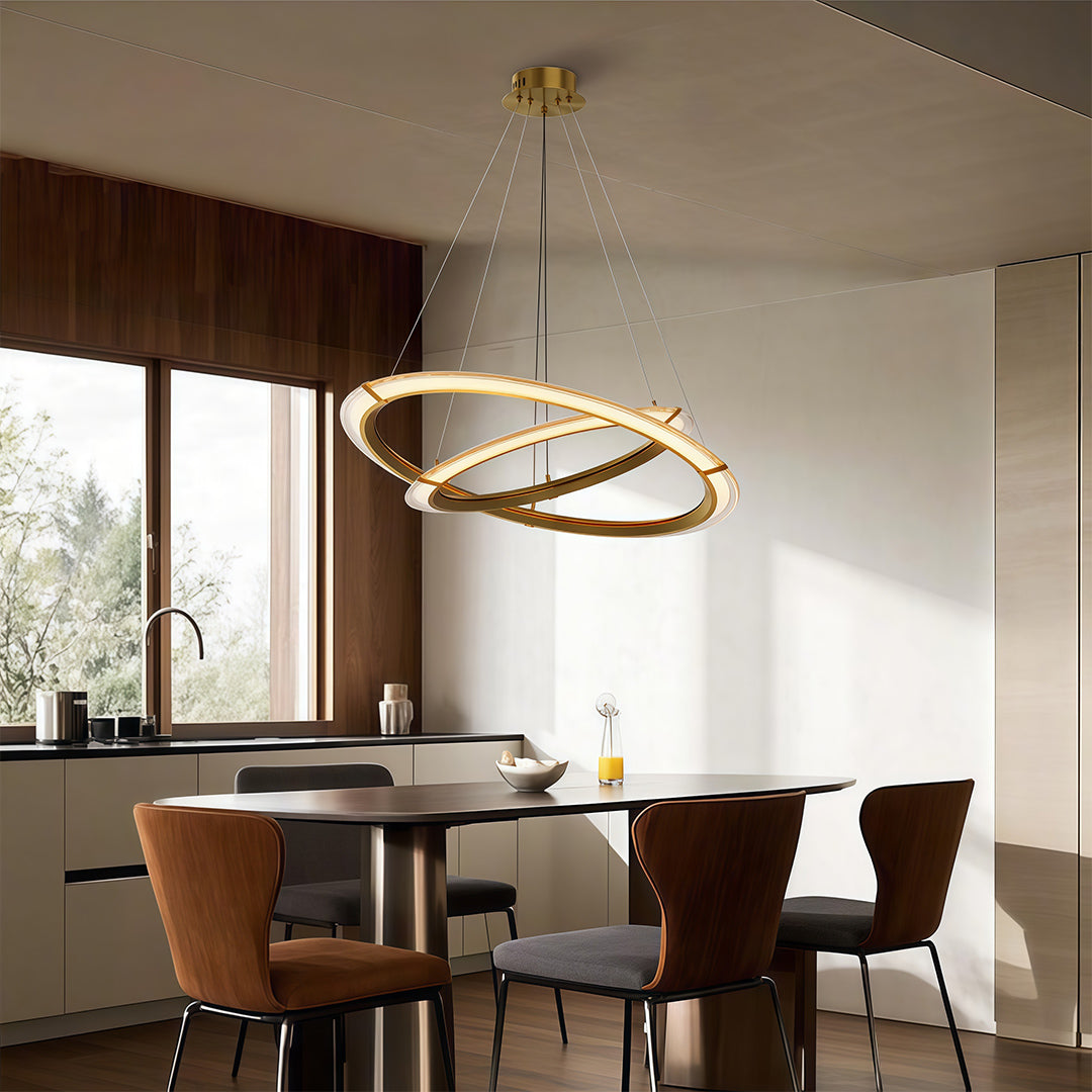 Aurelia Modern Round LED Chandelier – Designer Ceiling Light in Copper, Nickel, or Black