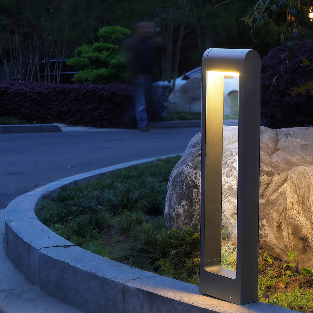 Minimalist Black Square Outdoor Bollard Light for Pathways