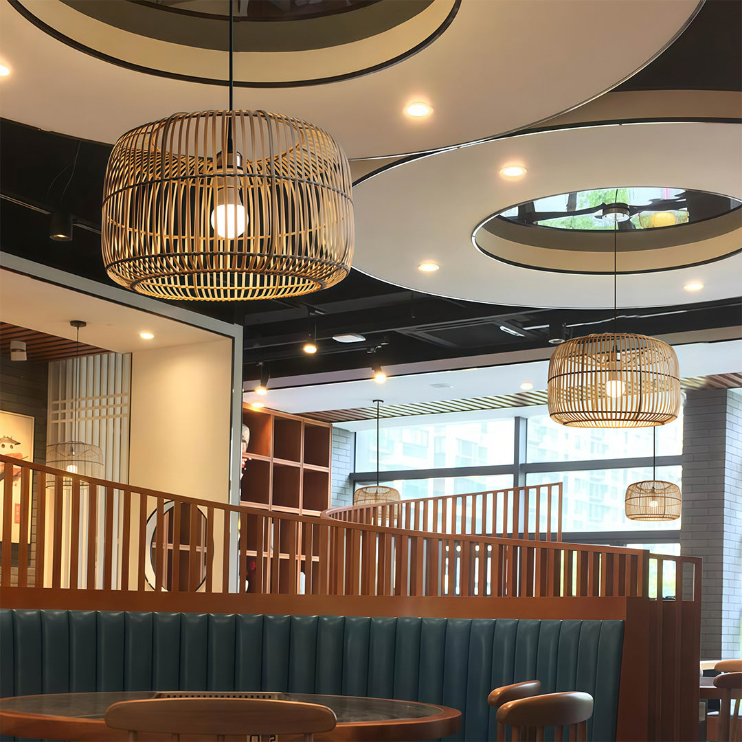 Handwoven Bamboo Rattan Pendant Light – Japanese Minimalist Ceiling Lamp for Dining & Living Spaces
