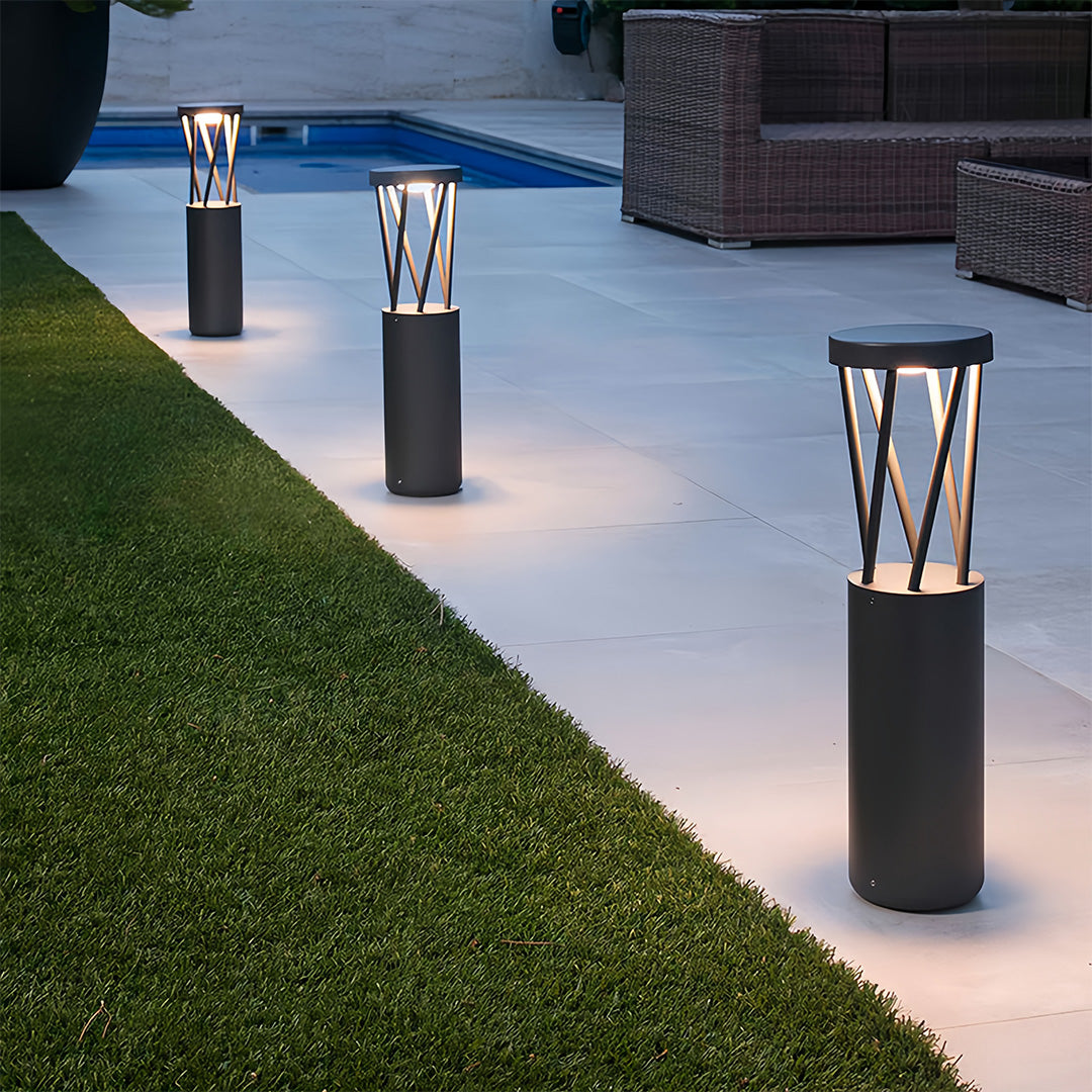Outdoor Bollard Path Lights in Sand-Black Aluminum with Warm LED Glow