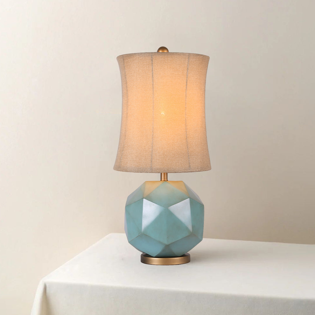Teal Resin Table Lamp with Brown Fabric Shade – Modern Industrial Designer Lighting
