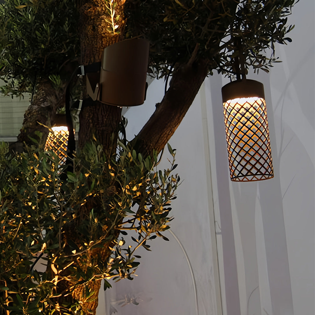 Minimalist Black Outdoor Pendant Lantern with Warm LED Glow