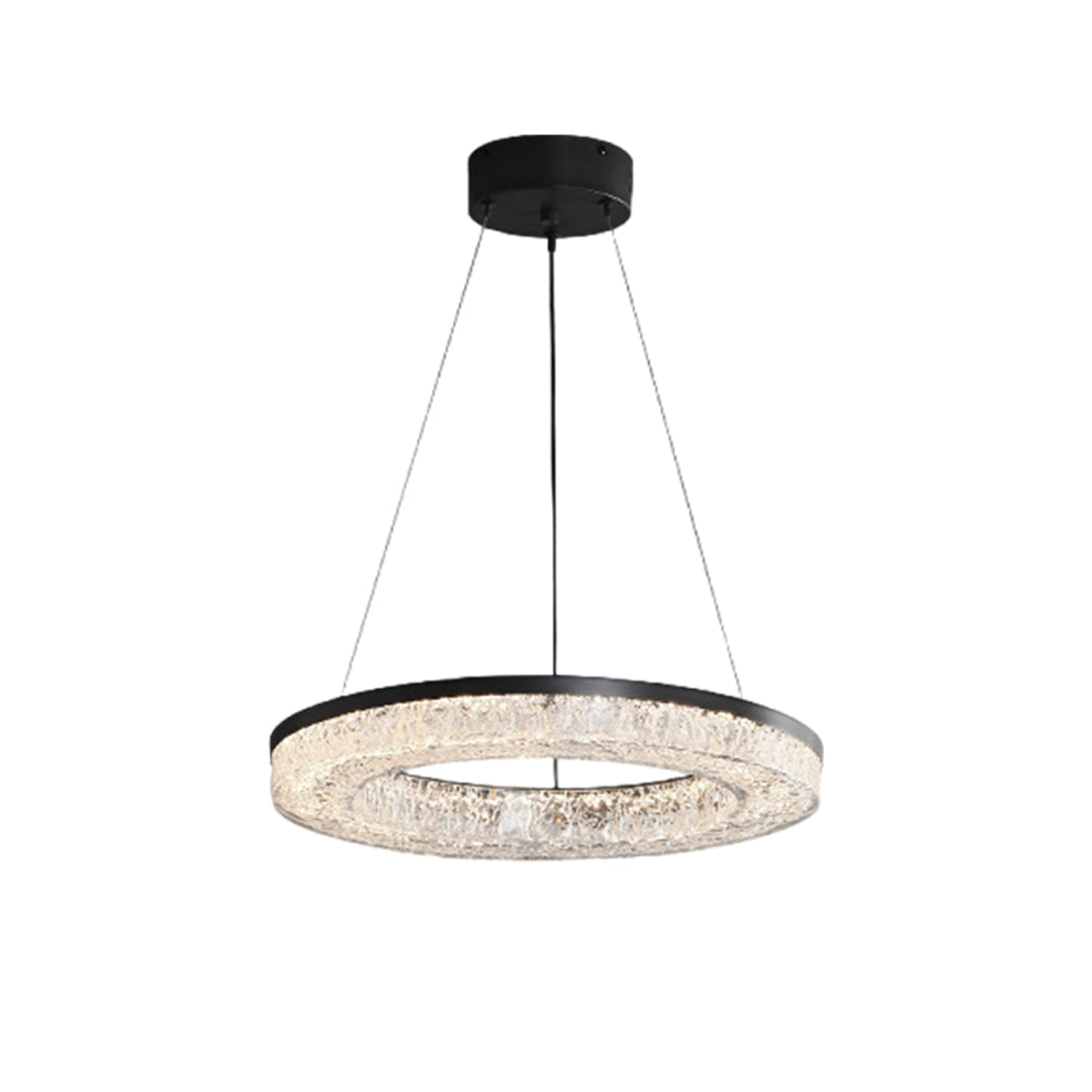 Lumière Ring Pendant Chandelier in Black and Crystal