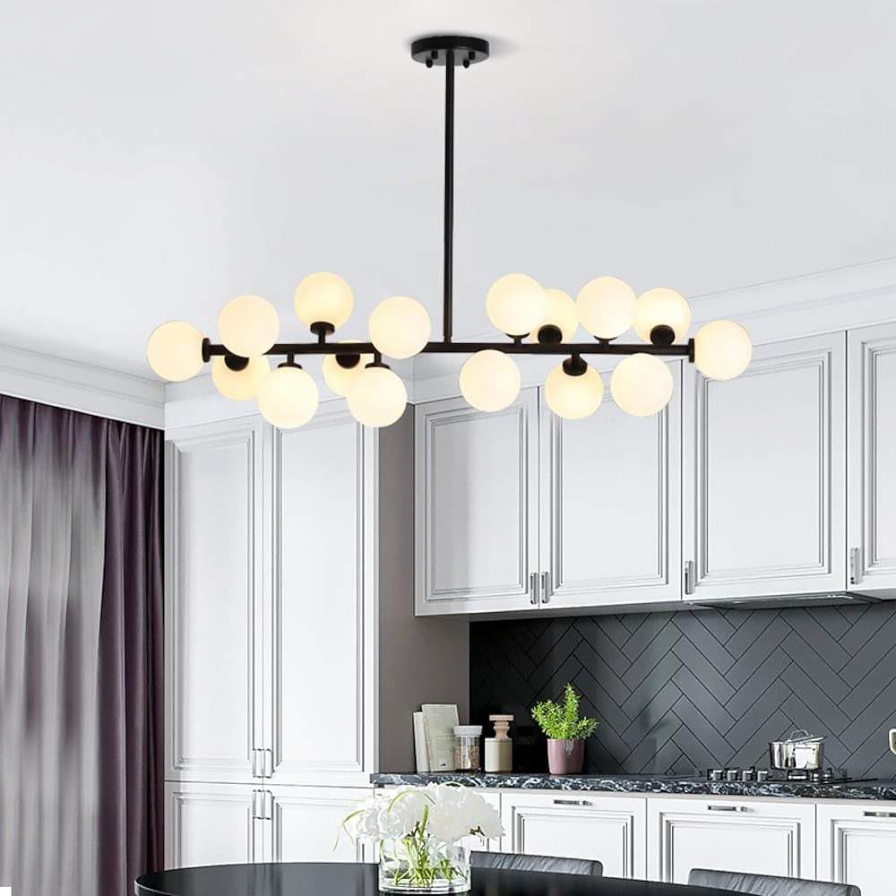 Modern Gold Kitchen Island Light 16 Light Linear Iron Global Glass Ceiling Lights Fixture 48W 110V Hardwired Indoor