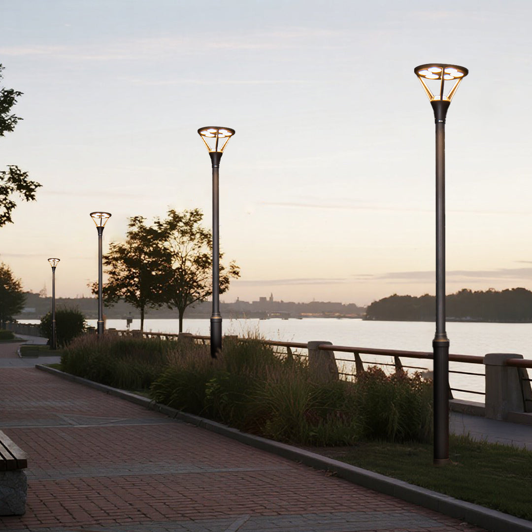 Modern LED Outdoor Lamp Post Light – 10ft Black Aluminum Garden Pole Light