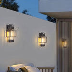 Vintage Wrought Iron Outdoor Wall Sconce with Clear Glass Shade