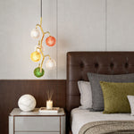 Modern Colored Glass Chandelier with Gold Metal Frame, Vintage-Inspired Designer Ceiling Light