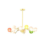 Modern Colored Glass Chandelier with Gold Metal Frame, Vintage-Inspired Designer Ceiling Light