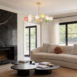 Modern Colored Glass Chandelier with Gold Metal Frame, Vintage-Inspired Designer Ceiling Light