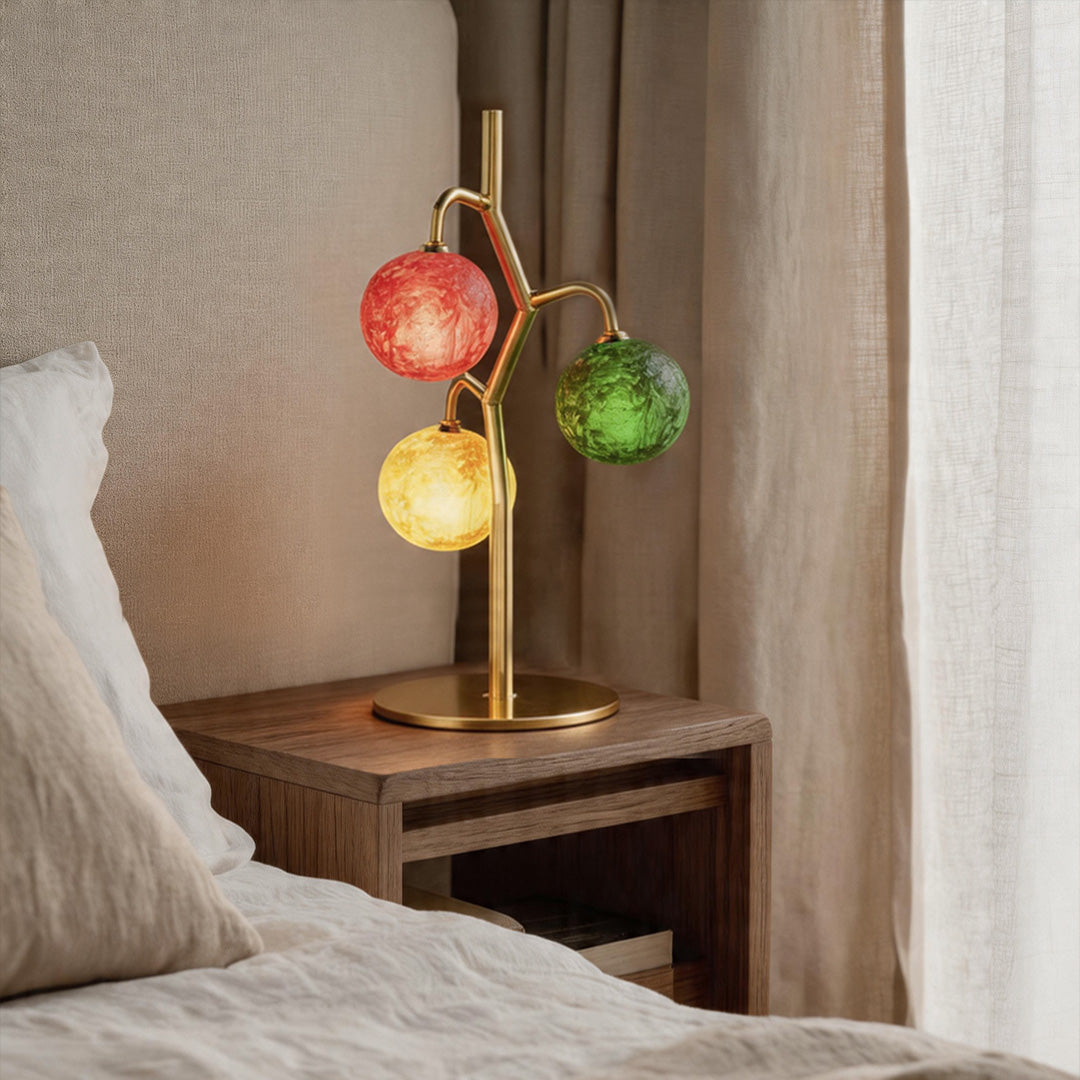 French Style Colored Glass Table Lamp, Three-Head Design for Elegant Interiors