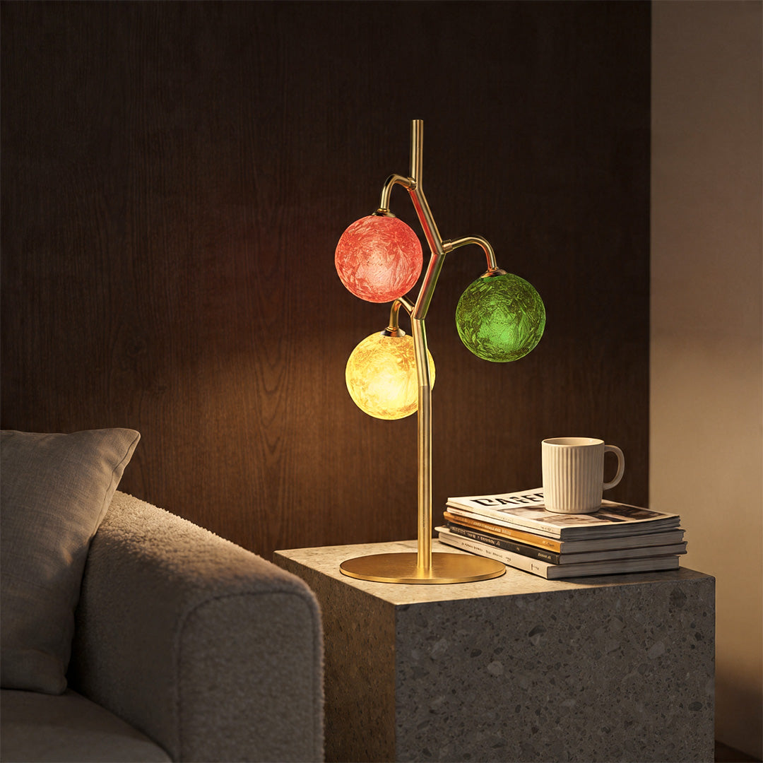 French Style Colored Glass Table Lamp, Three-Head Design for Elegant Interiors