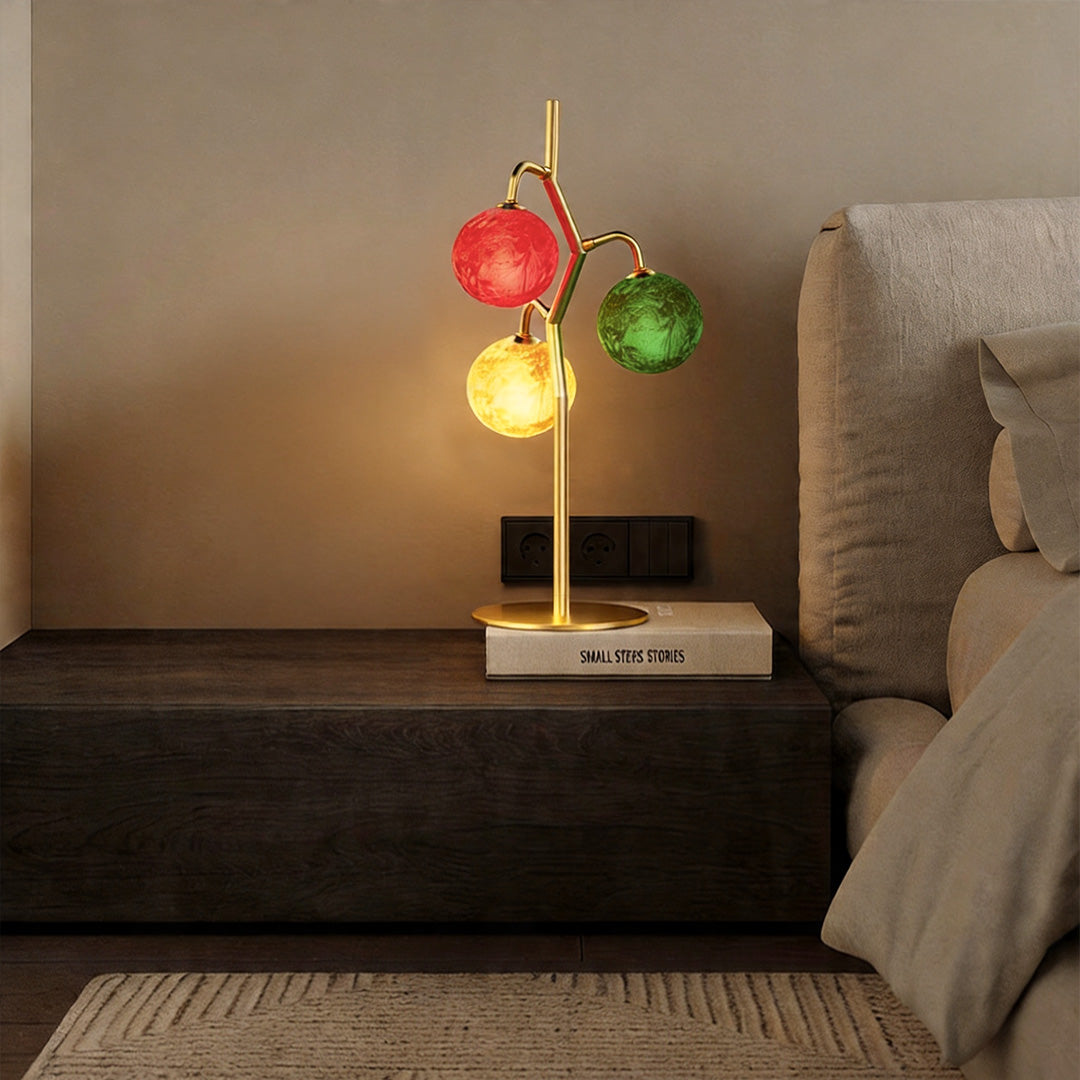 French Style Colored Glass Table Lamp, Three-Head Design for Elegant Interiors