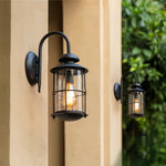 European Outdoor Wall Sconce with Clear Glass Shade in Black Aluminum