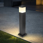 Modern Square Outdoor Bollard Light in Black with Warm White LED