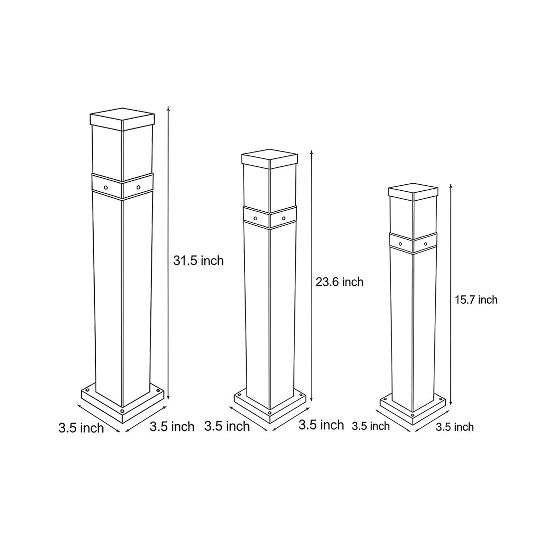 Modern Square Outdoor Bollard Light in Black with Warm White LED