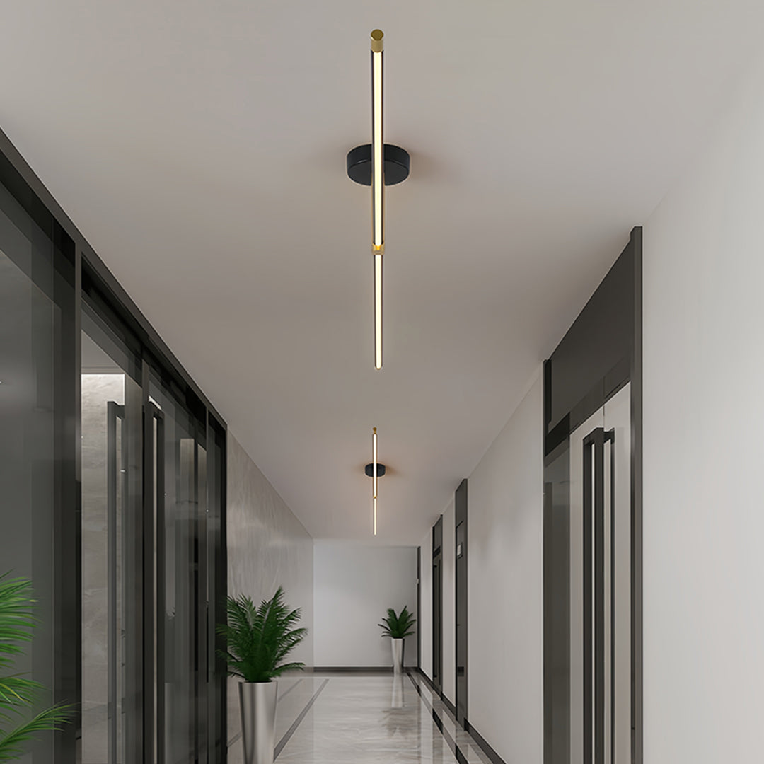 Linear LED Semi Flush Mount Ceiling Light in Black and Brass