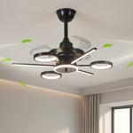 French Vintage Black Iron Ceiling Fan with 7-Light LED Fixture