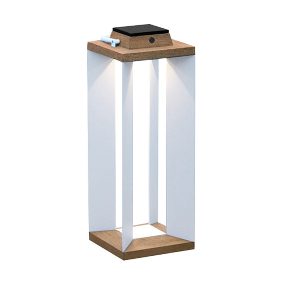 Modern Wooden Outdoor Lantern with Solar Charging and Warm LED Glow