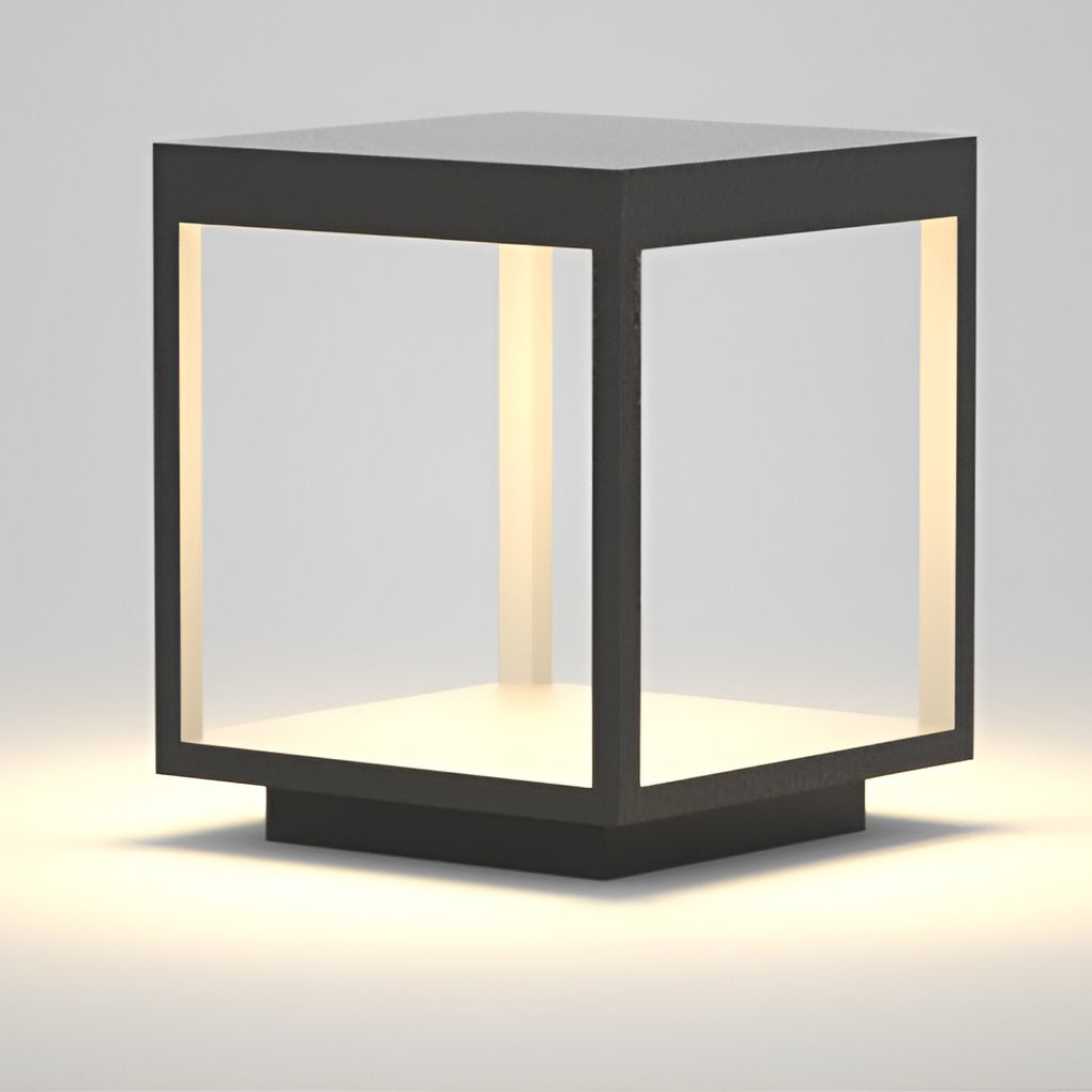 Open Frame LED Solar Post Light – Modern Square Pier-Mounted Outdoor Lantern