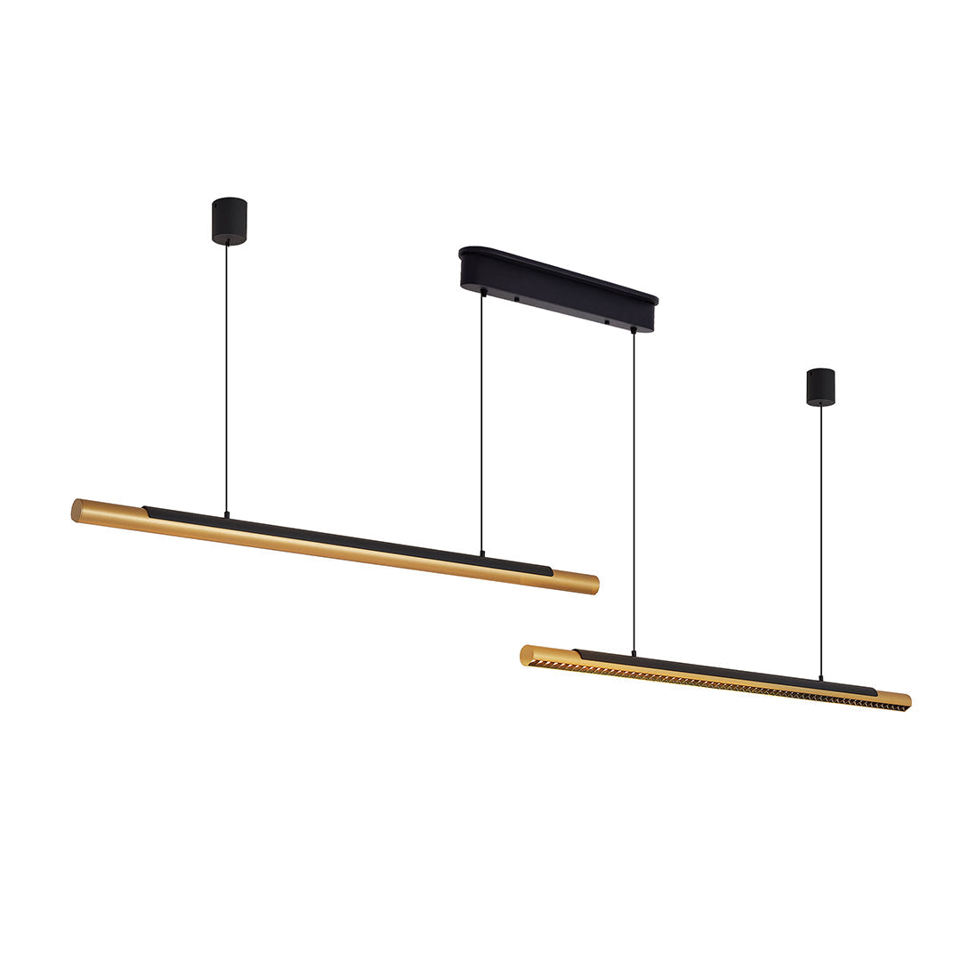 Modern Dual-Head Linear LED Pendant Light in Gold and Black