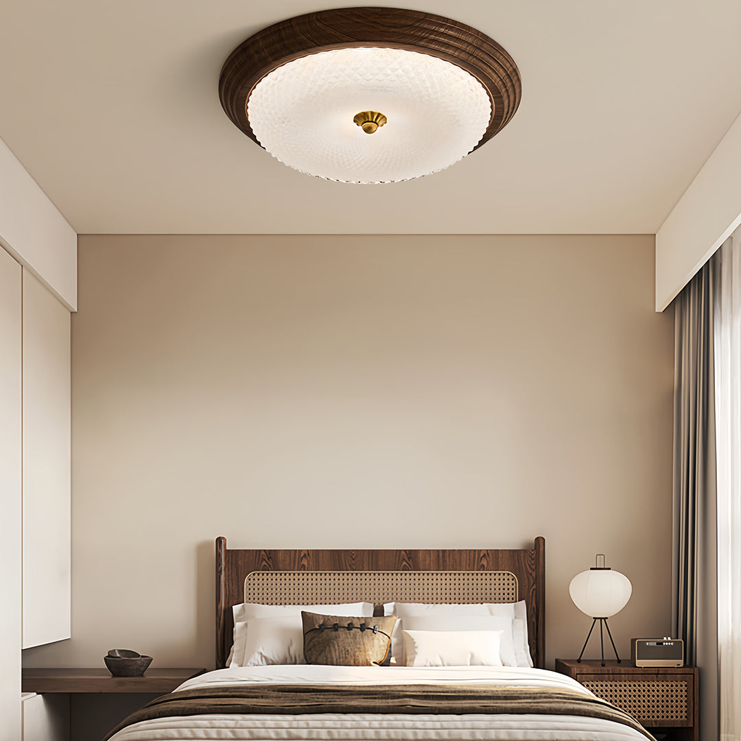Art Deco Walnut Flush Mount Ceiling Light with Full-Spectrum LED