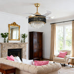 Luxury Black Ceiling Fan with Crystal Light and Transparent Blades