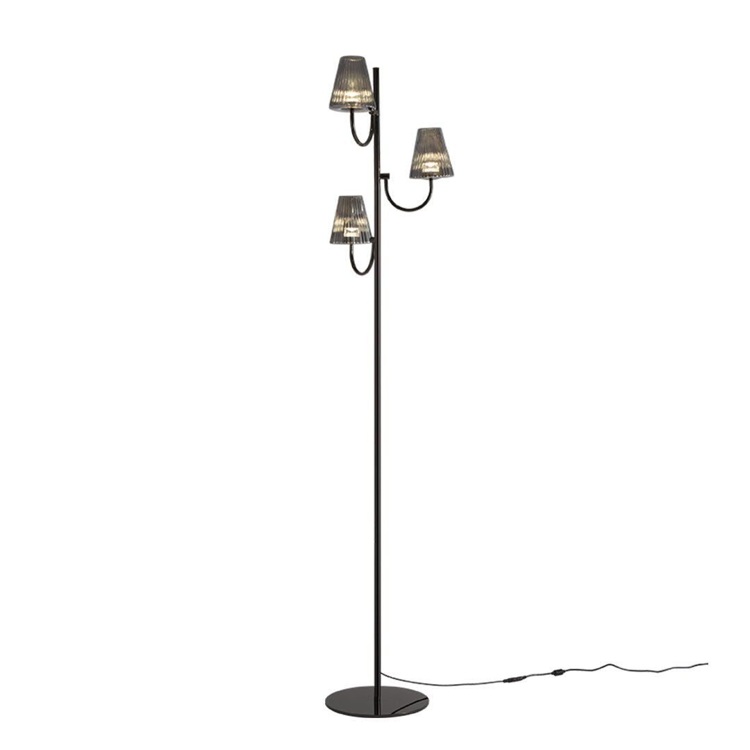 Minimalist Black Contemporary Floor Lamp with Three Glass Shades