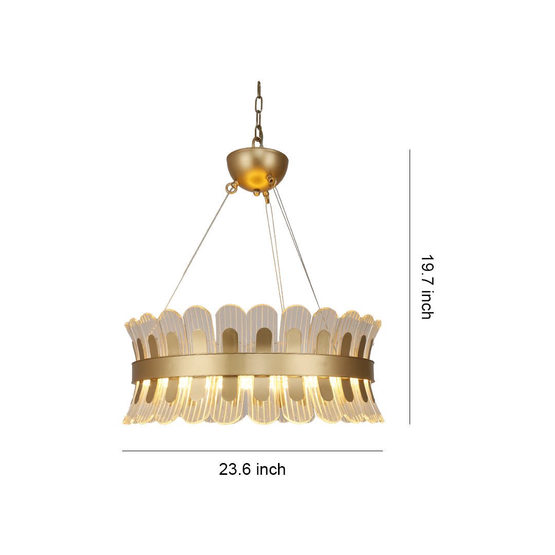 Luxury Gold LED Chandelier Round Modern Adjustable Ceiling Light