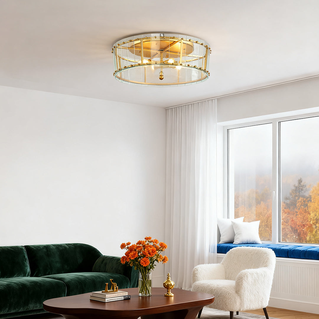 Lumière Flush Ceiling Light in Gold and Glass