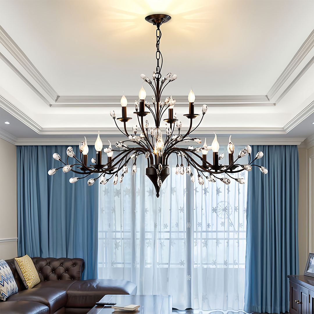 Lumière Cascade Crystal Candle Chandelier with LED Candelabra Bulbs