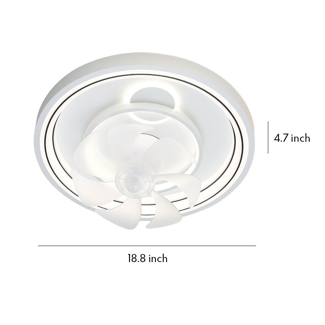 Modern White Ceiling Fan with Dimmable LED Light, 7-Blade Flush Mount