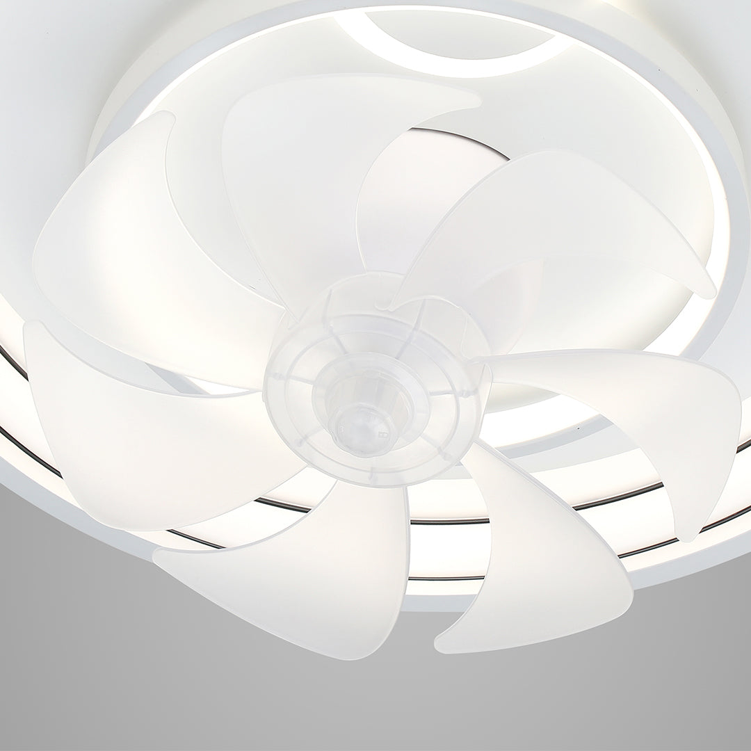 Modern White Ceiling Fan with Dimmable LED Light, 7-Blade Flush Mount