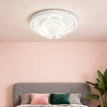 Modern White Ceiling Fan with Dimmable LED Light, 7-Blade Flush Mount