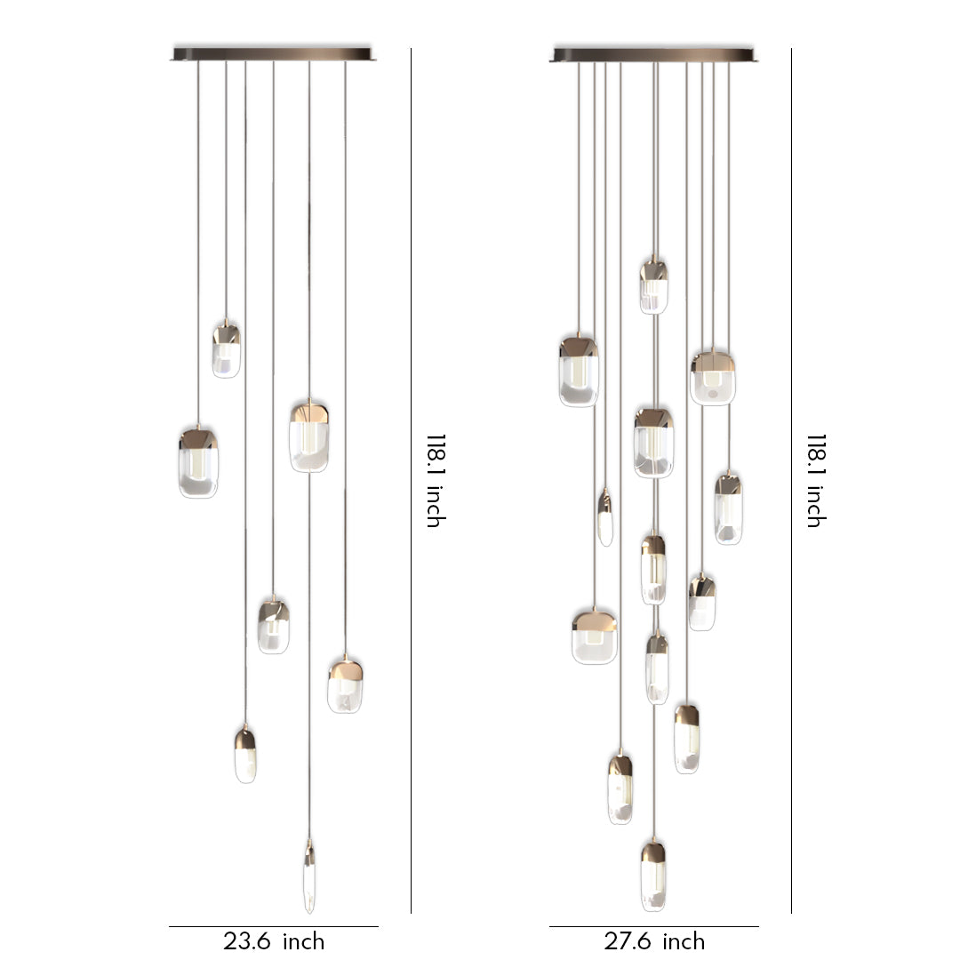 Luxury Full Copper Crystal Staircase Chandelier with Adjustable Chain