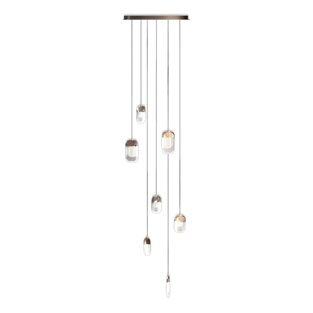 Luxury Full Copper Crystal Staircase Chandelier with Adjustable Chain