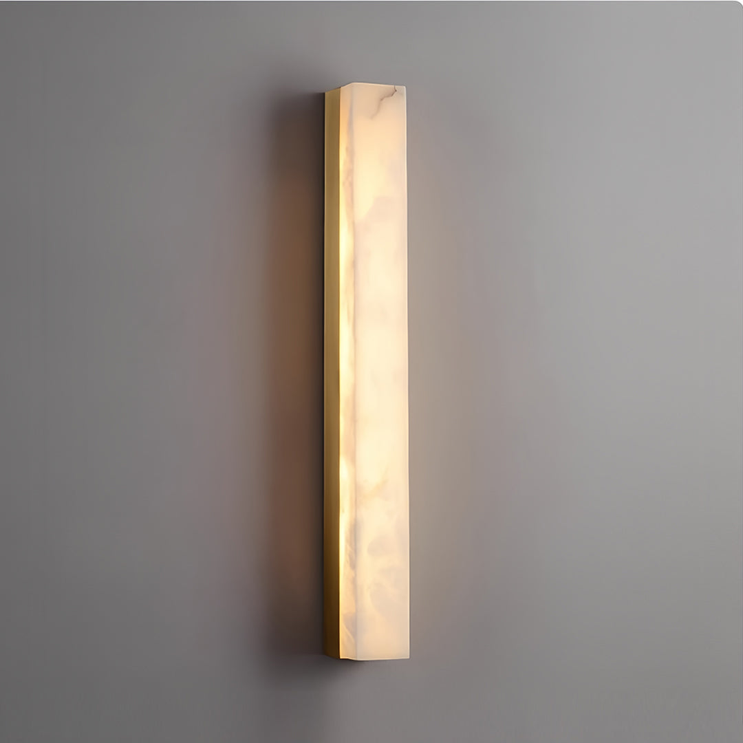 Hammered Copper Linear Wall Sconce with Marble Shade – Modern Minimalist LED Lighting