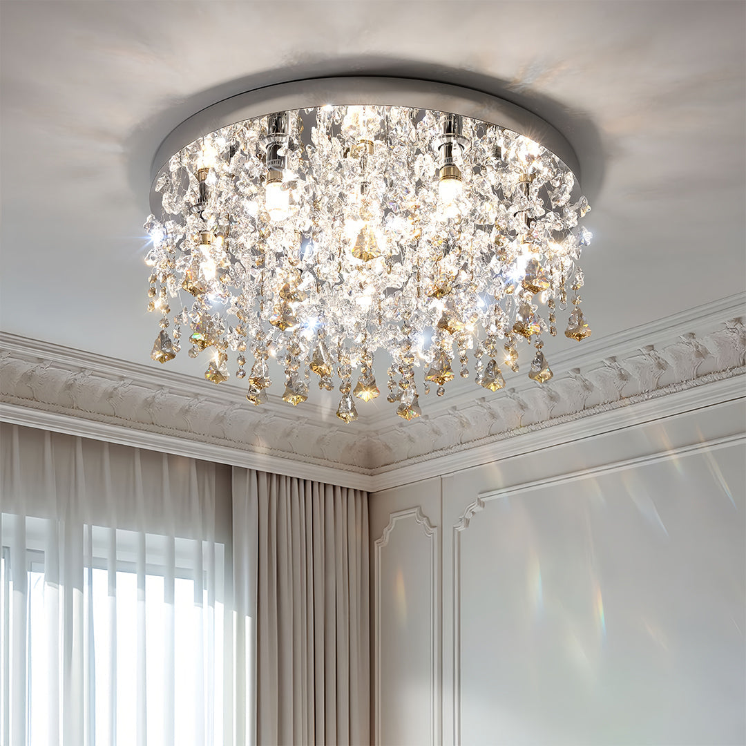 French Crystal Chandelier Ceiling Light with Gold Stainless Steel Frame