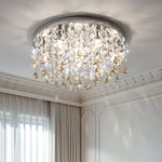 French Crystal Chandelier Ceiling Light with Gold Stainless Steel Frame